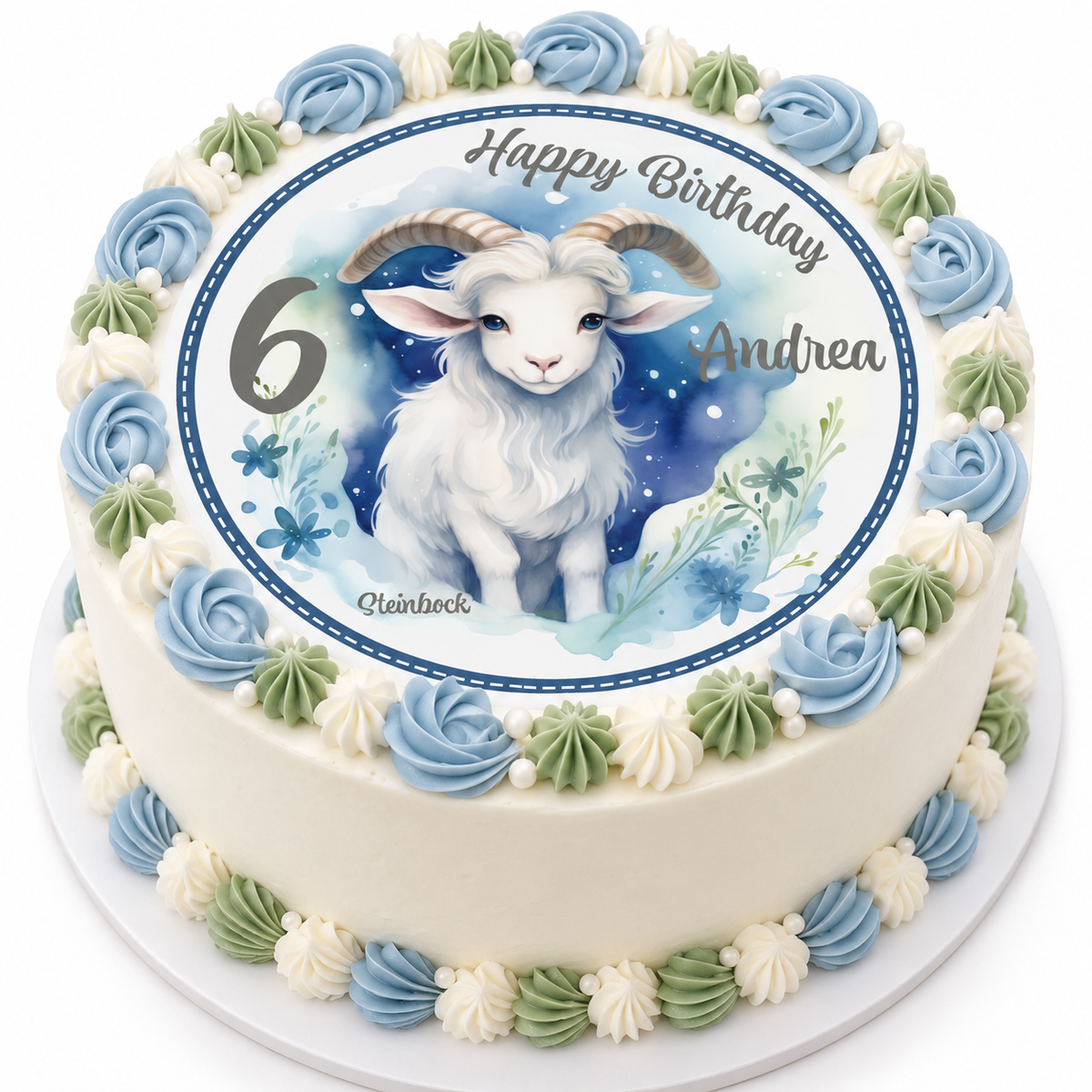 MUCKKI-PRO:0a25c6d05c7229d3f173adf8f767f365e9258fe17d41771db2faca5dac75d865:Tortenaufleger Geburtstag Sternzeichen Steinbock 1 Name & Zahl (20cm) Fondant Papier