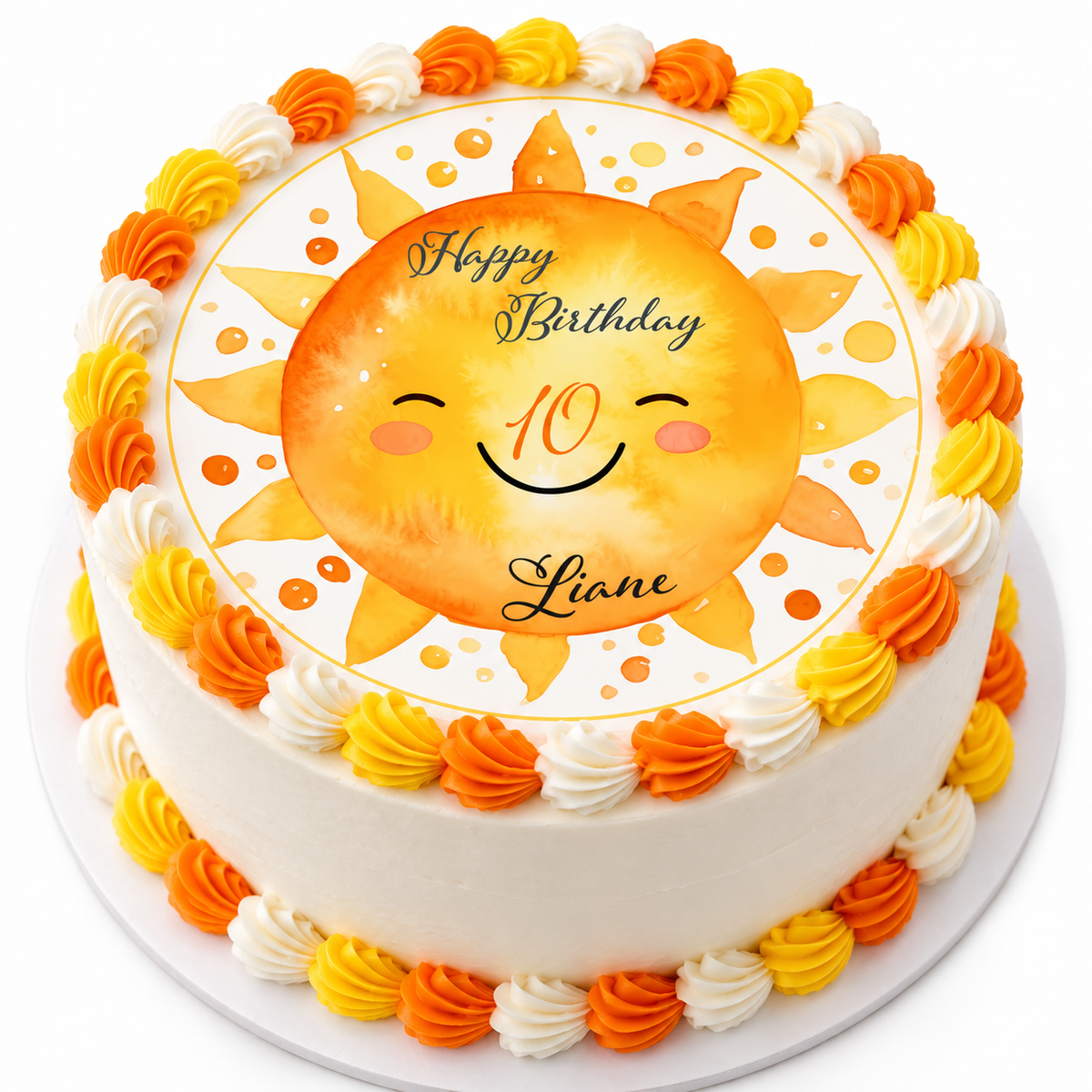 MUCKKI-PRO:8bbdfe7f1364bb1d02b358829220146450bee7804769e0ece99f3ff2ac3dd0ce:Tortenaufleger Geburtstag Sonne 1 Name & Zahl (20cm) Fondant Papier
