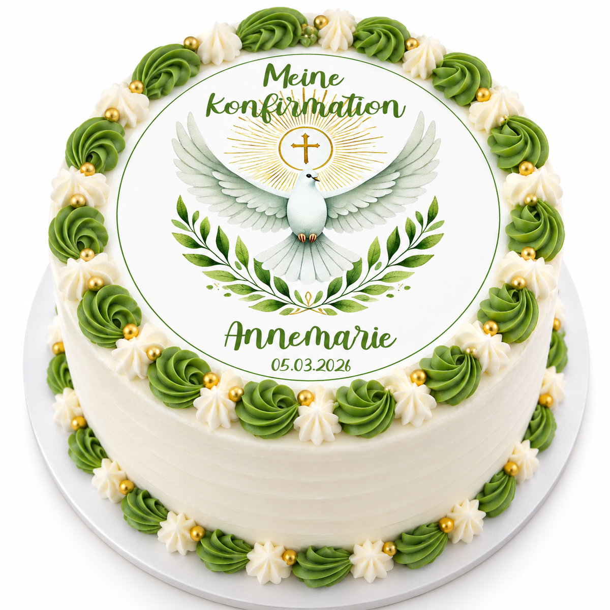 MUCKKI-PRO:335db27d65959af4e2e168a21f6f441b2bfd3f4f07b018fe7ef01c65ac57d484:Tortenaufleger Konfirmation Heiliger Geist 1 Name & Datum (20cm)