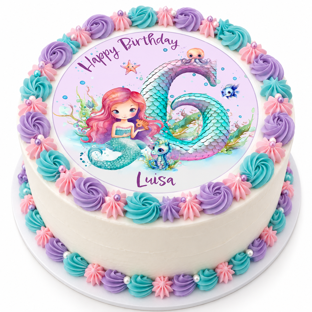 MUCKKI-PRO:818f490461c876146cdf35f844cfe812186a39efa16a246d87a43eb2a06d30b1:Tortenaufleger Geburtstag Meerjungfrau 1 Name & Zahl (20cm) Fondant Papier