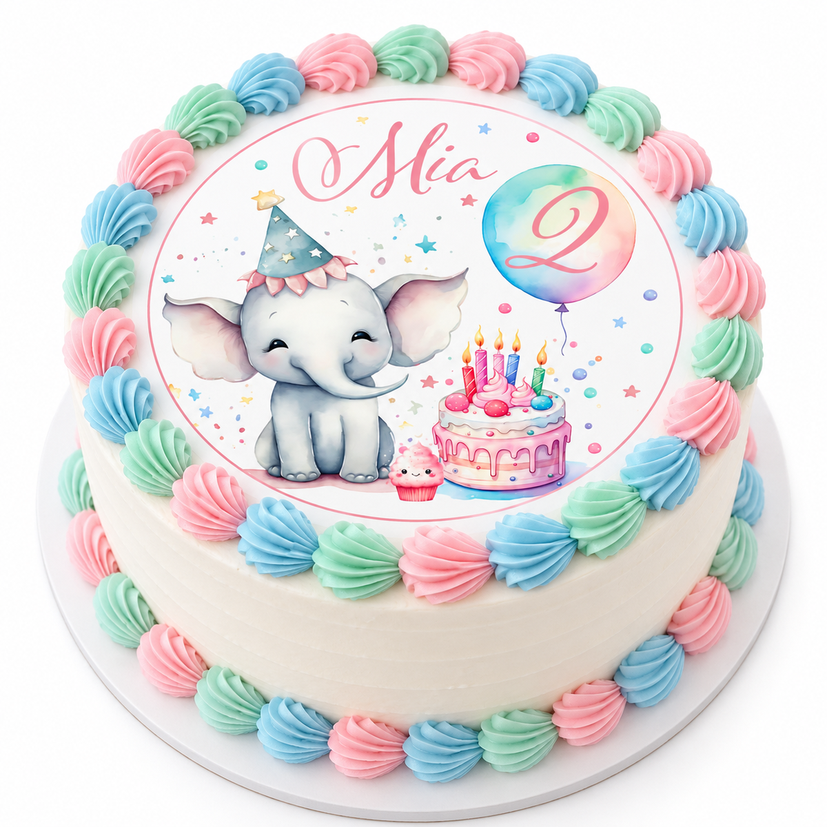 MUCKKI-PRO:50a767f72611ac33e2e16295165e0c31dde9c194f62f2f5a8e46553bcea054fe:Tortenaufleger Geburtstag Elefant 1 Name & Zahl (20cm)