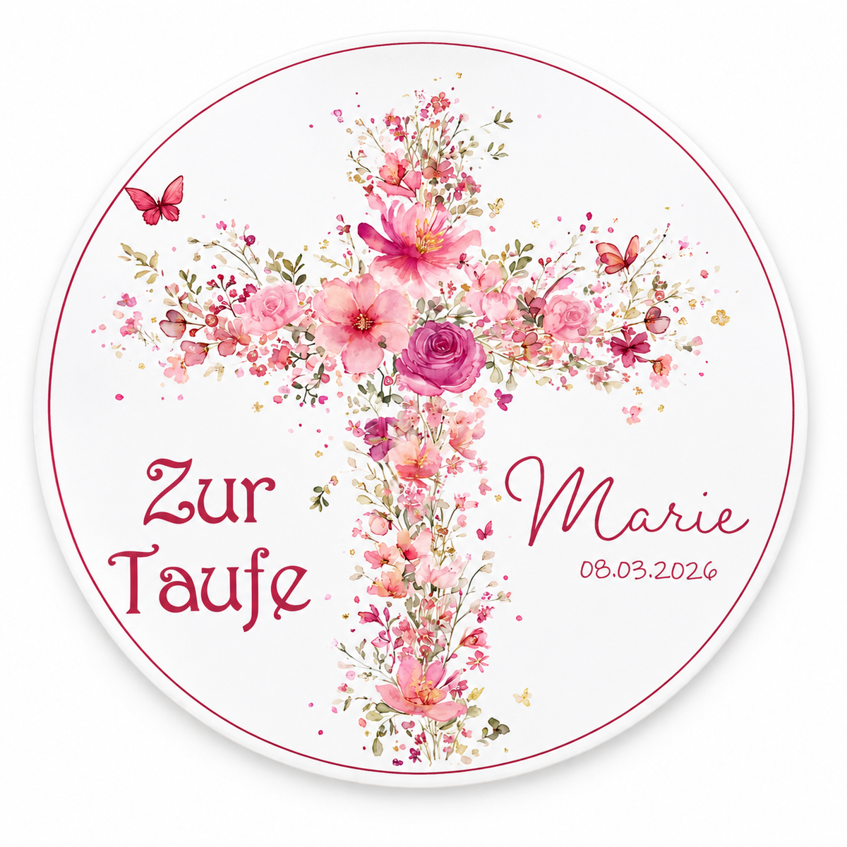 Tortenaufleger Taufe Kreuz 2 Name & Datum (20cm)