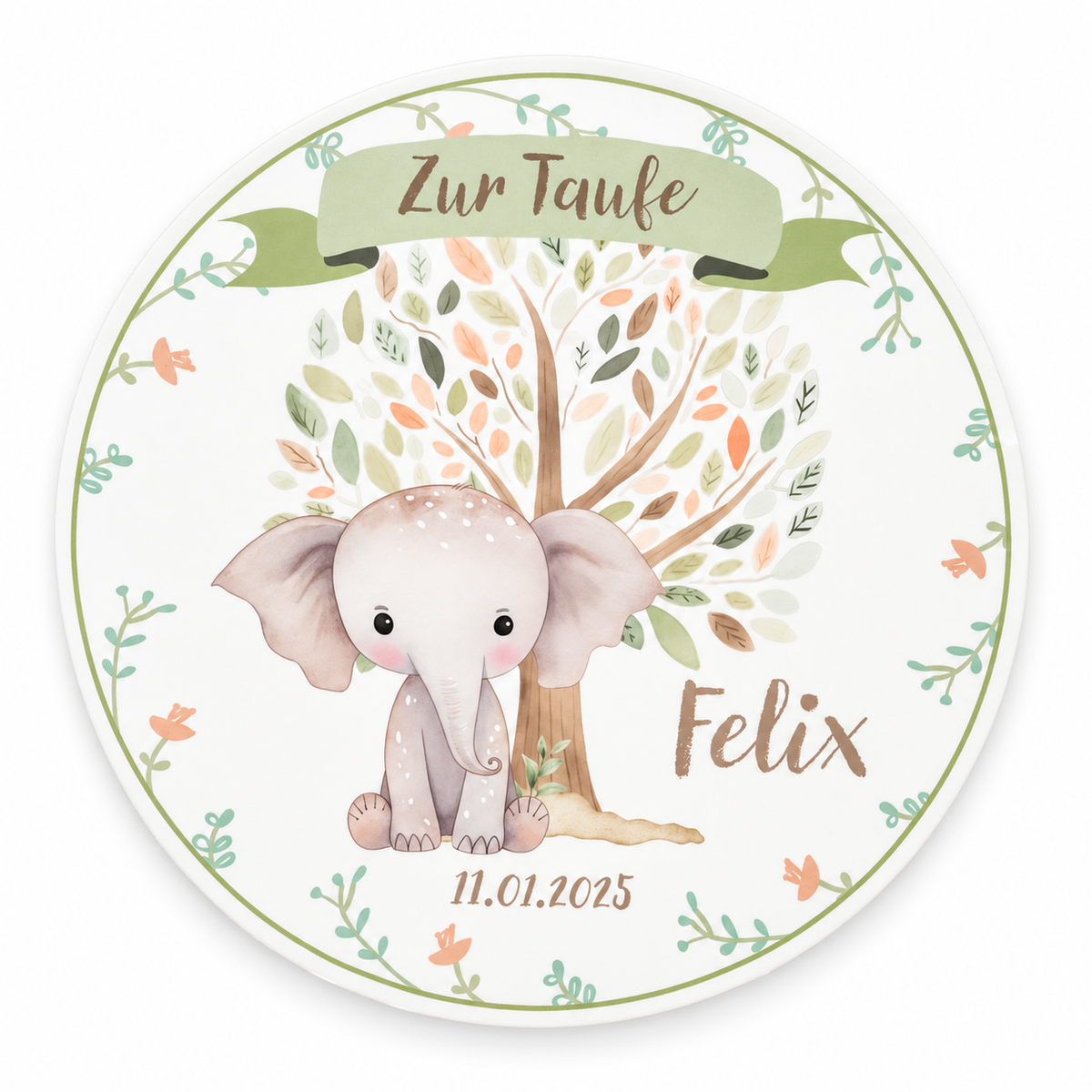 Tortenaufleger Taufe Elefant 1 Name & Datum (20cm)