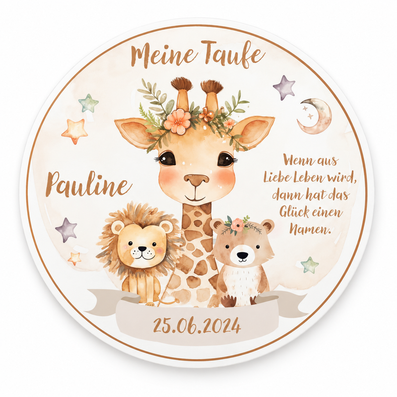 Tortenaufleger Taufe Safari 1 Name & Datum (20cm)