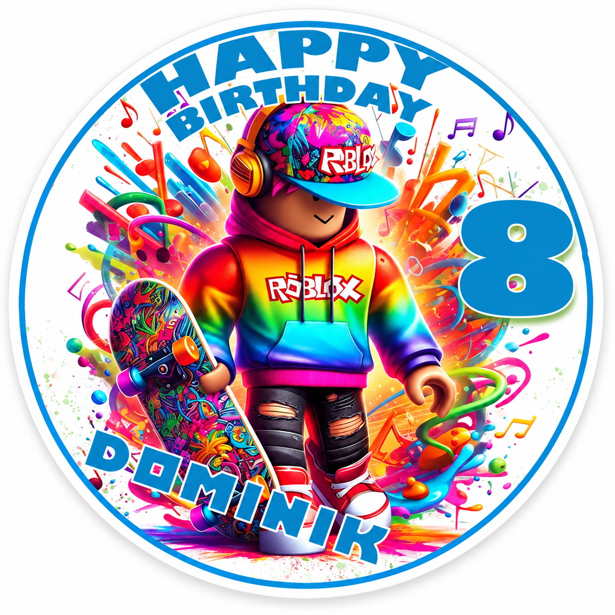 Tortenaufleger Geburtstag Roblox Gamer 1 Name & Zahl (20cm) Fondant Papier