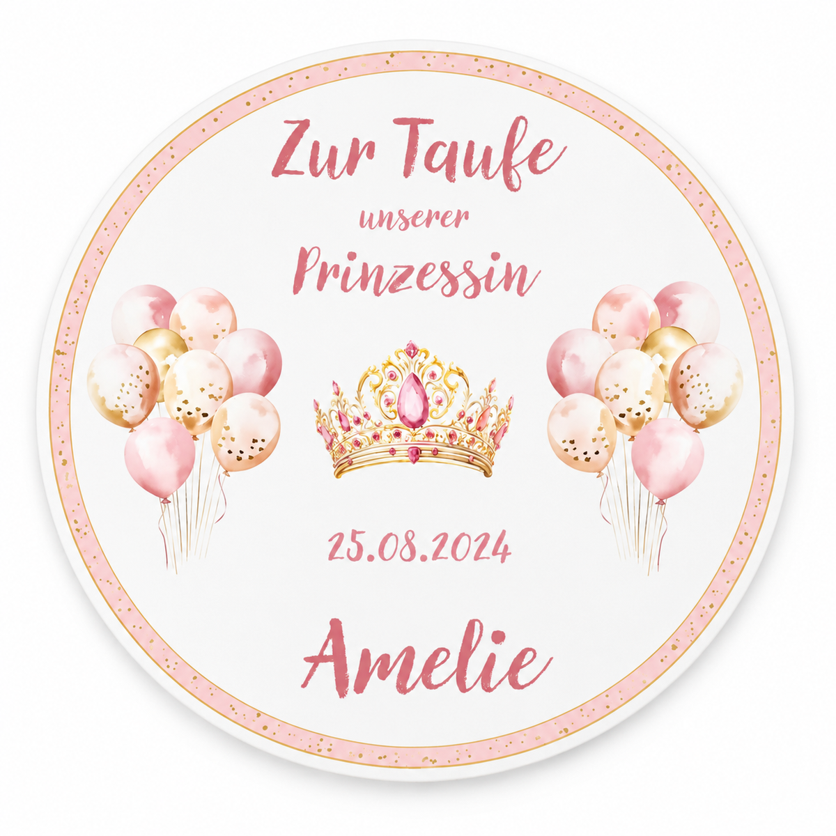 Tortenaufleger Taufe Prinzessin 1 Name & Datum (20cm)