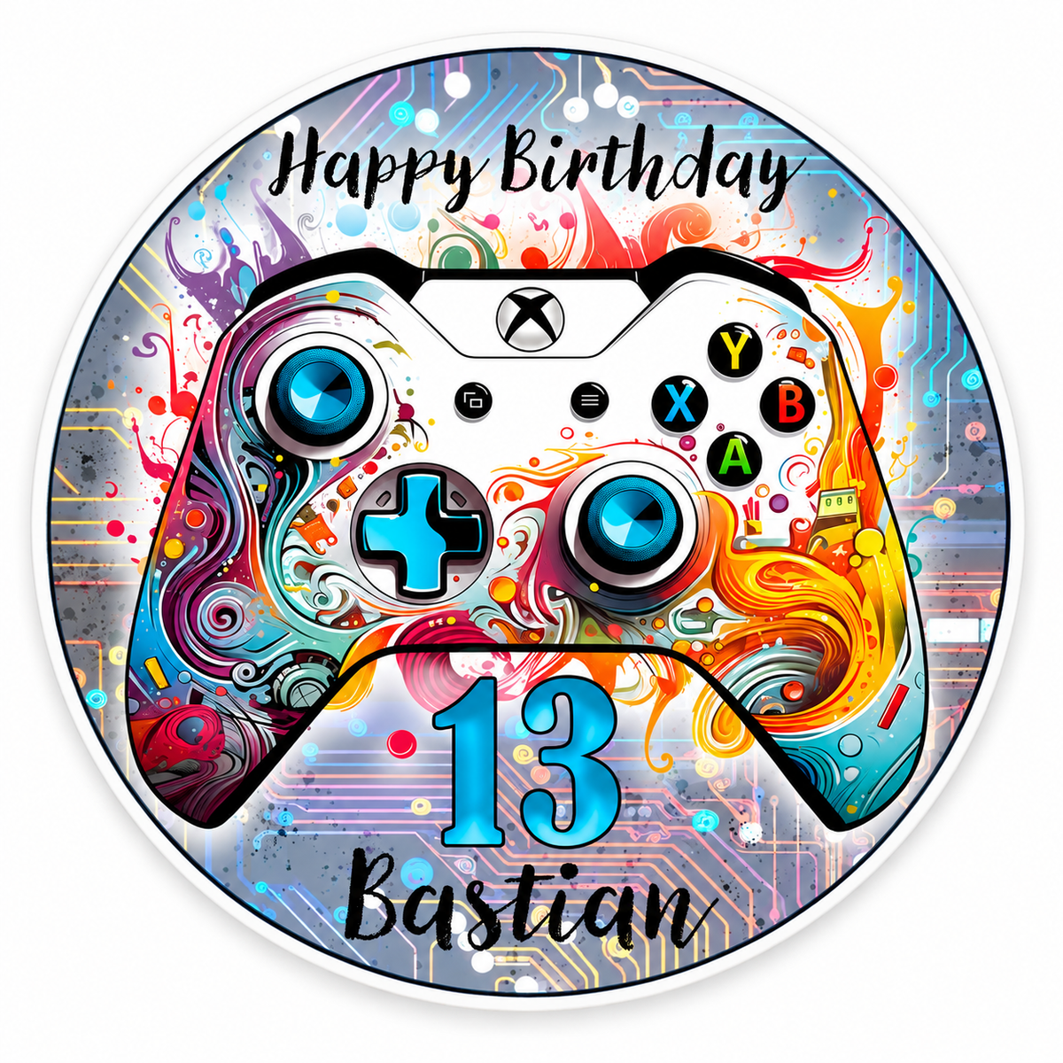 Tortenaufleger Geburtstag Gamer Controller Personalisiert 2 Name & Zahl (20cm)