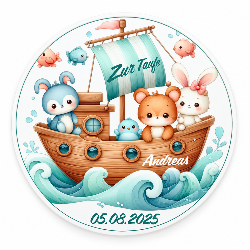 Tortenaufleger Taufe Arche-Noah 4 Name & Datum (20cm)