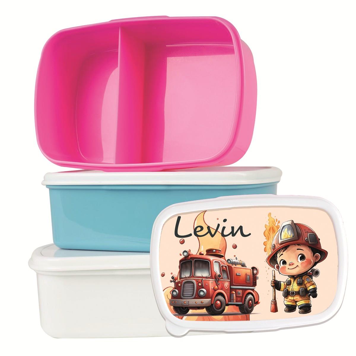 Brotdose mit Namen Feuerwehr 01 – Personalisierte Lunchbox für Schule & Kindergarten versch. Farben