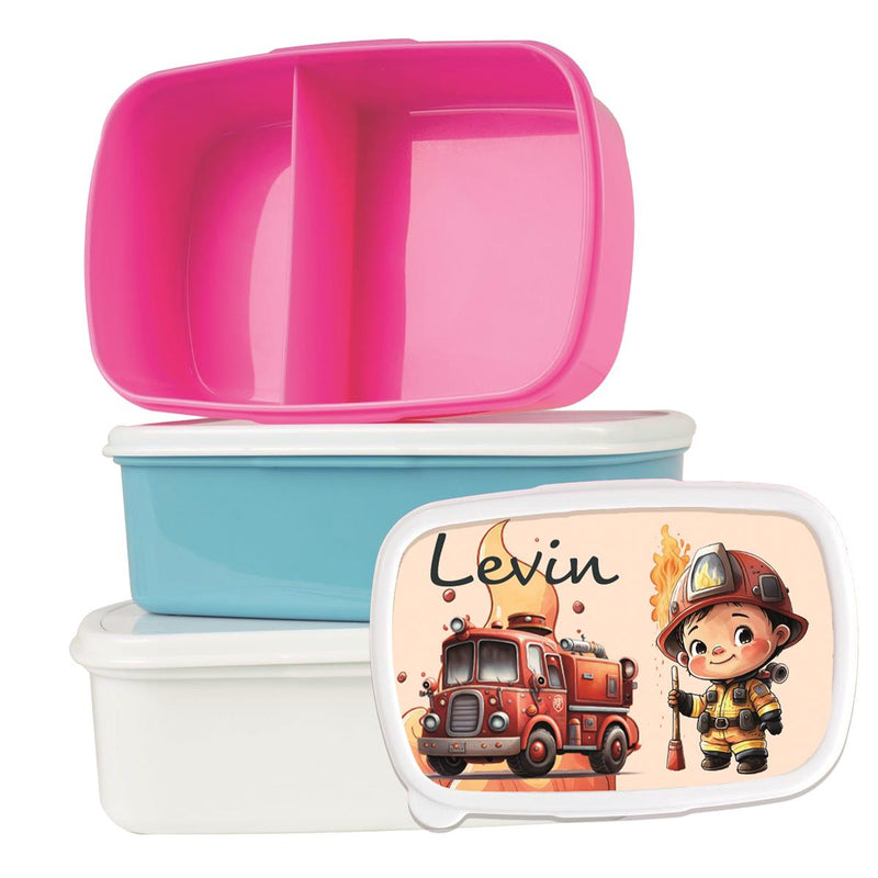 Lunch Box with Name Fire Brigade 01 – Personalized Lunchbox for School & Kindergarten various colors