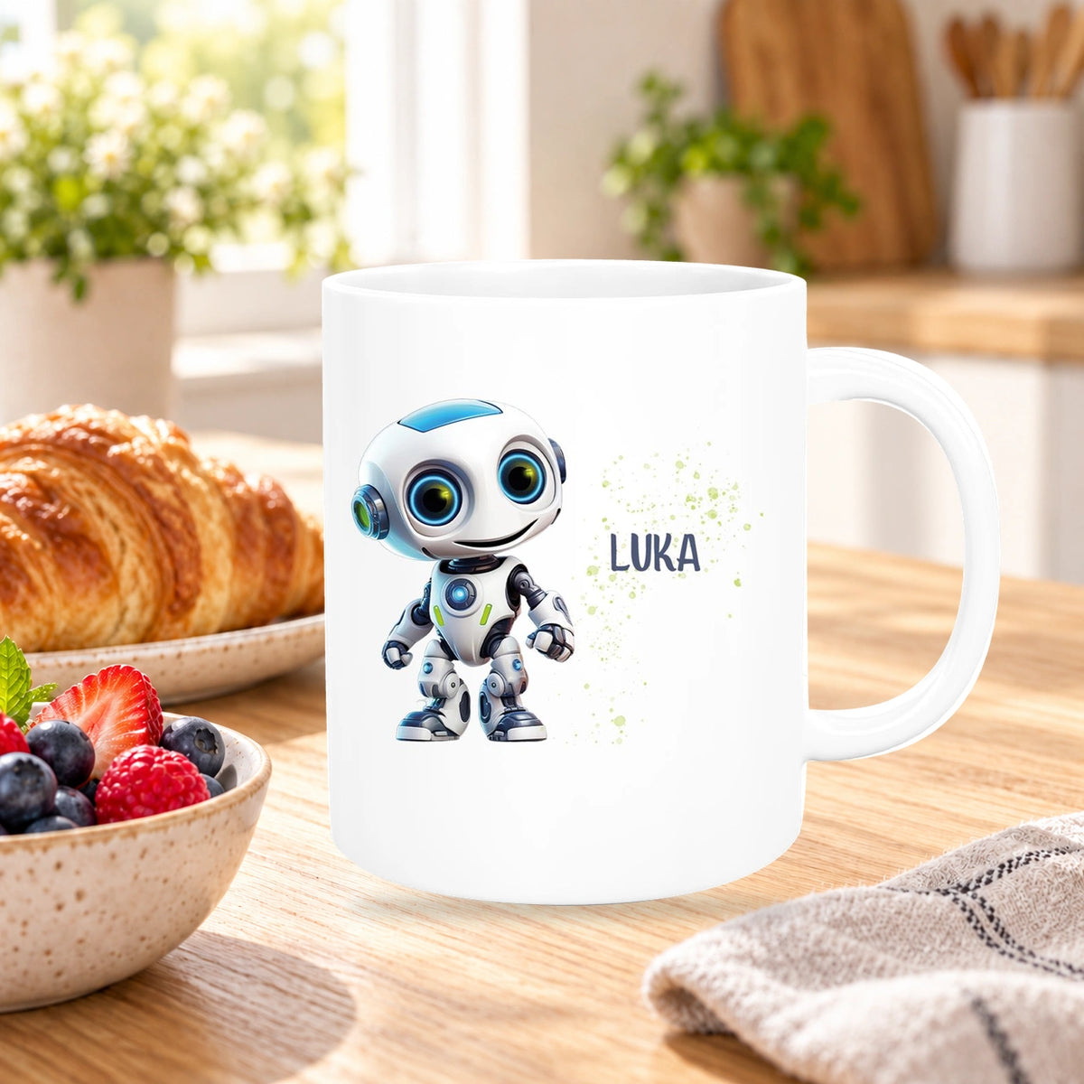 Tasse Wunschname Roboter 1 Keramik Kinderbecher versch. Farben