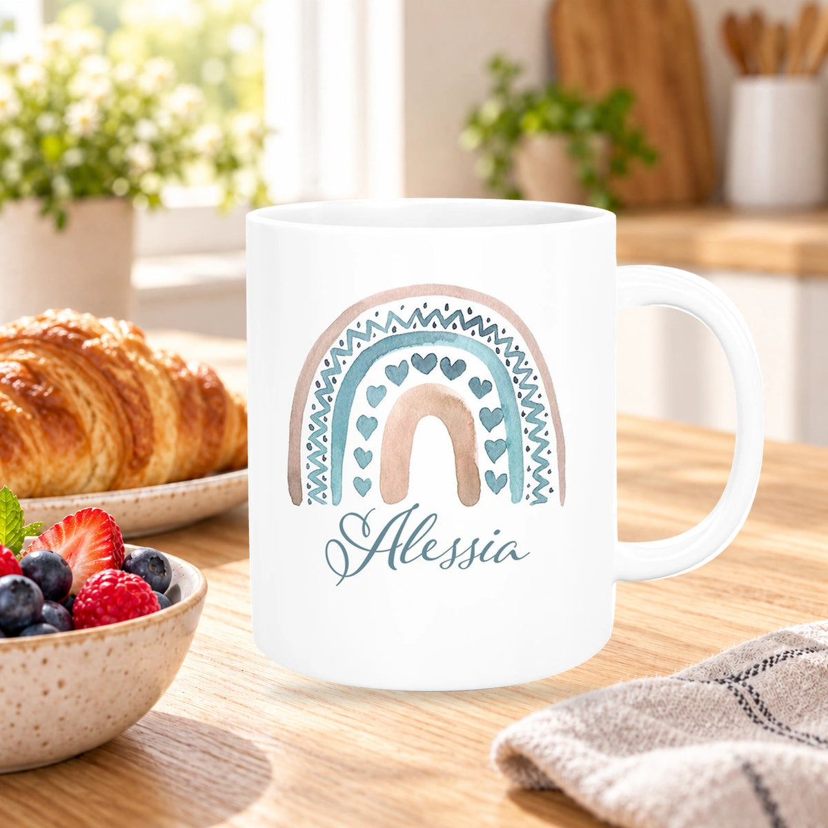 MUCKKI-PRO:7dbd45abae68212d1af002799e71de0099067e98defbafca72b013bae3a8c951:Tasse Wunschname Regenbogen 5 Keramik Kinderbecher versch. Farben