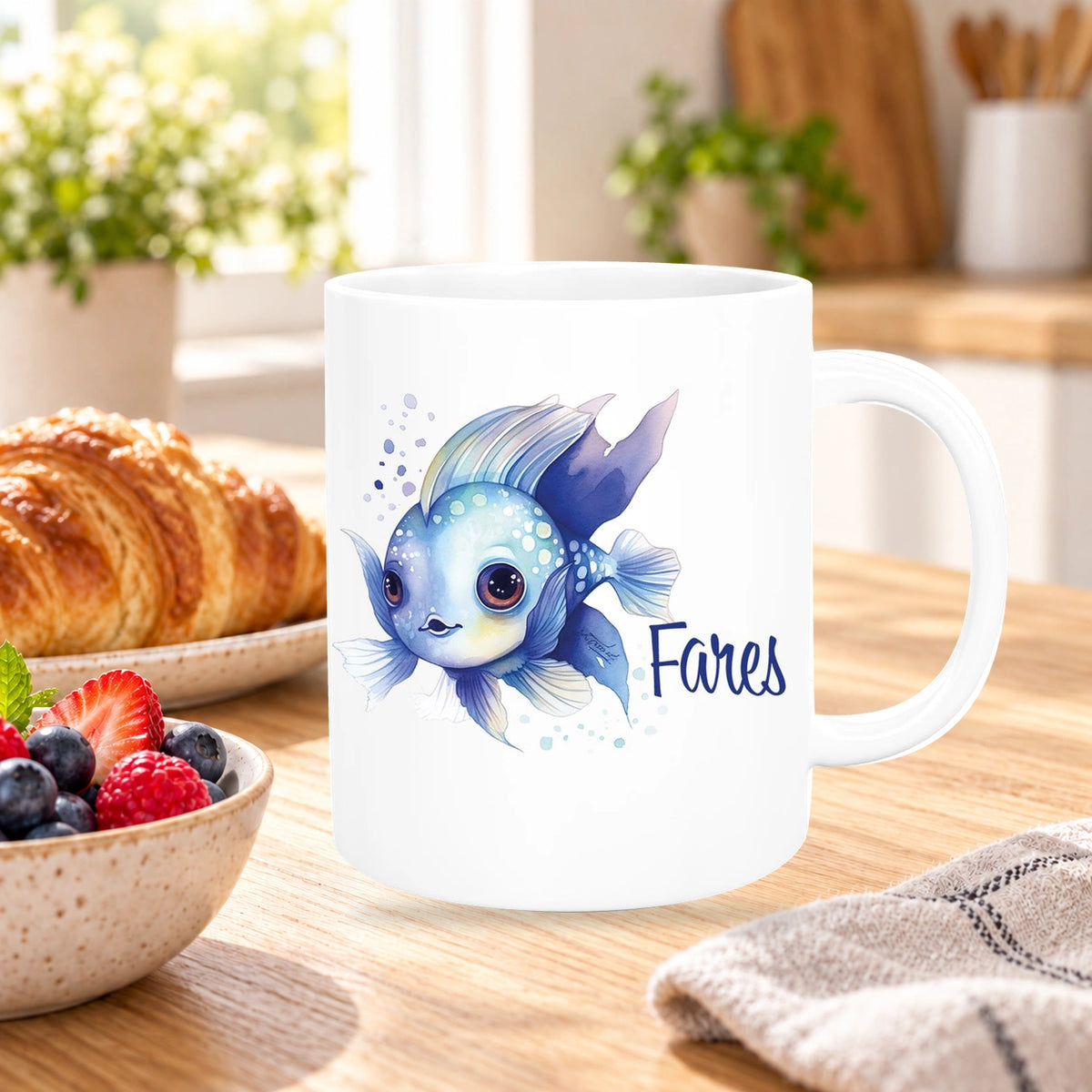 Tasse Wunschname Meerestiere-Fisch 2 Keramik Kinderbecher versch. Farben