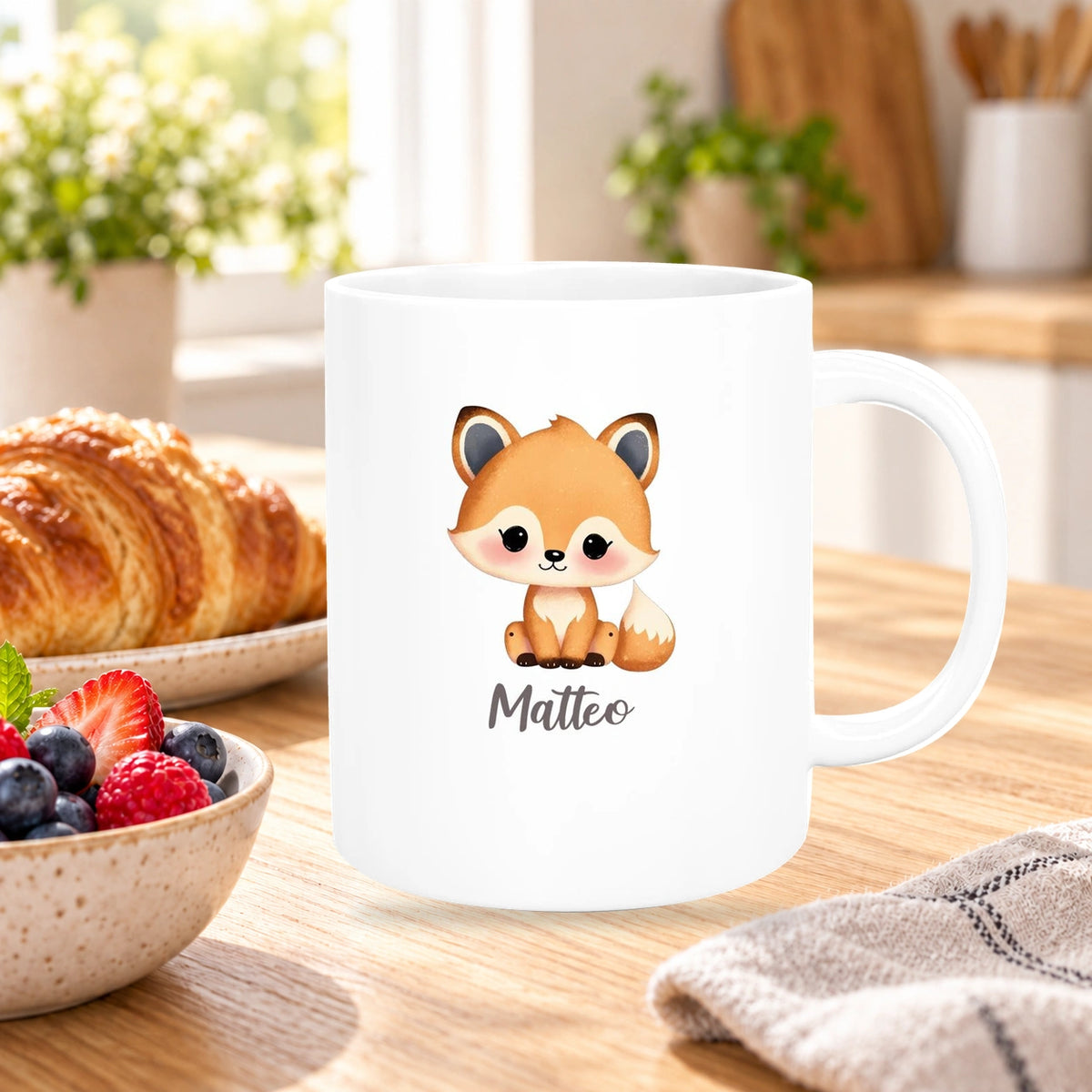 MUCKKI-PRO:13e856ecf9bc88ce8f633c17f34fc23b1025cc69feb0bb49287cd5f02030b39a:Tasse Wunschname Fuchs 1 Keramik Kinderbecher versch. Farben