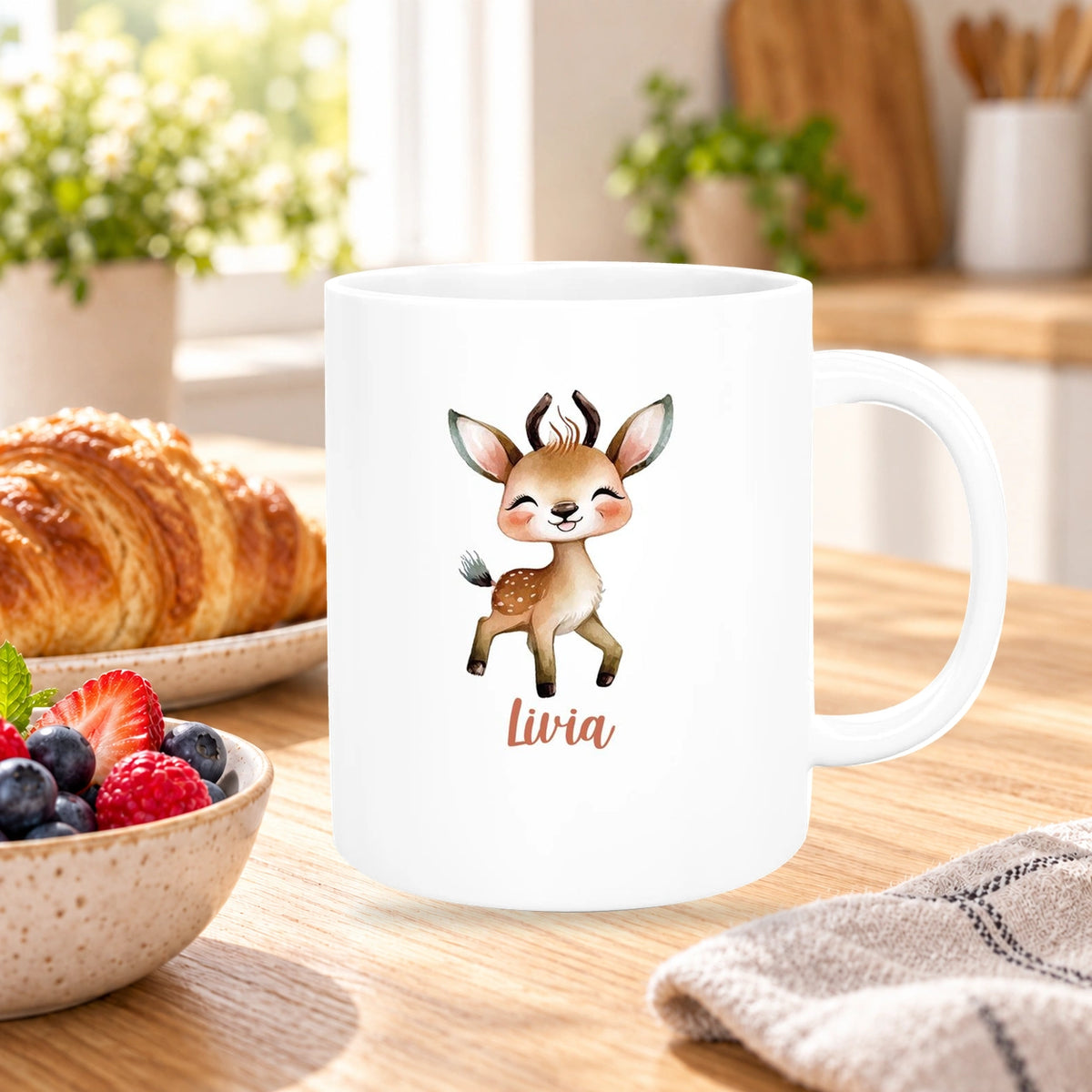 Tasse Wunschname Reh 1 Keramik Kinderbecher versch. Farben