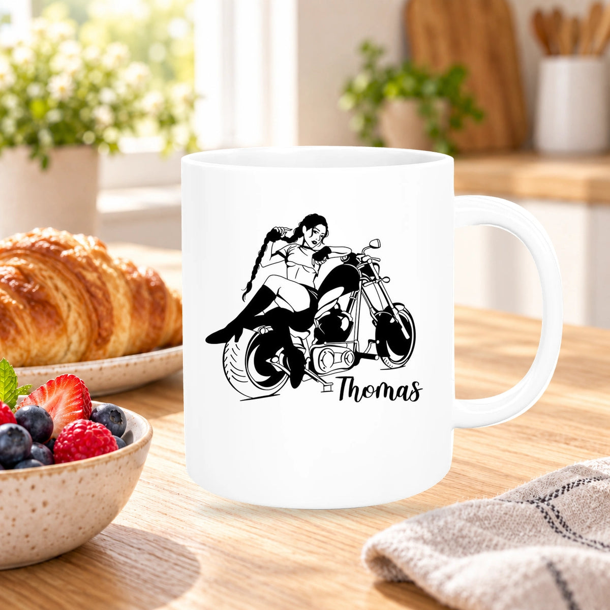 Tasse Bike 01, Biker Girl, Motorrad Keramik personalisiert versch. Farben