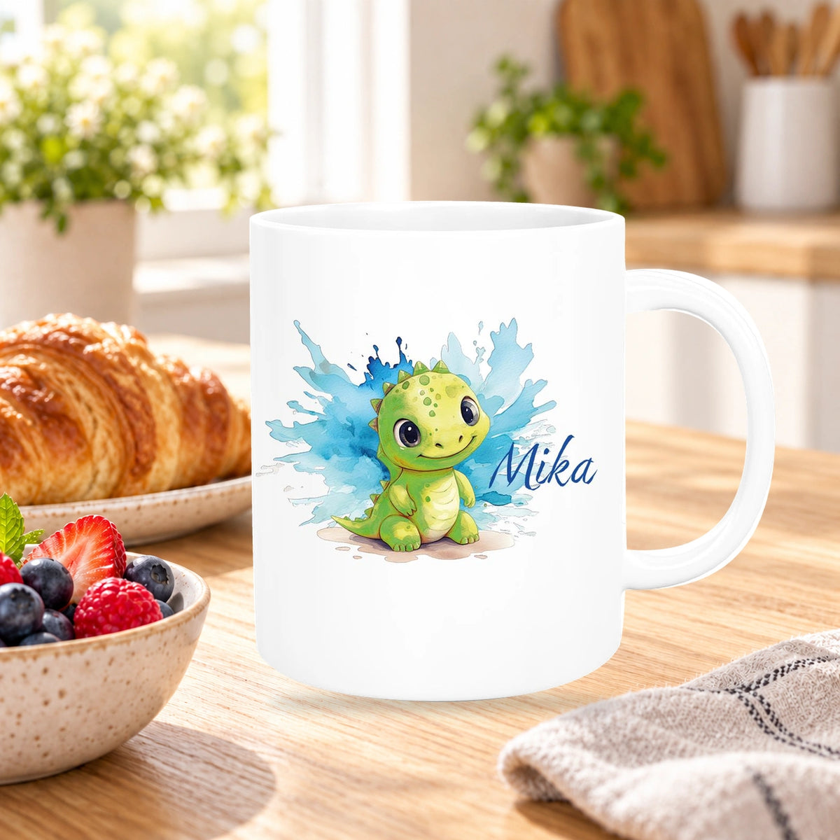 Tasse Dino 12 Wunschname Keramik Kinderbecher Personalisiert versch. Farben