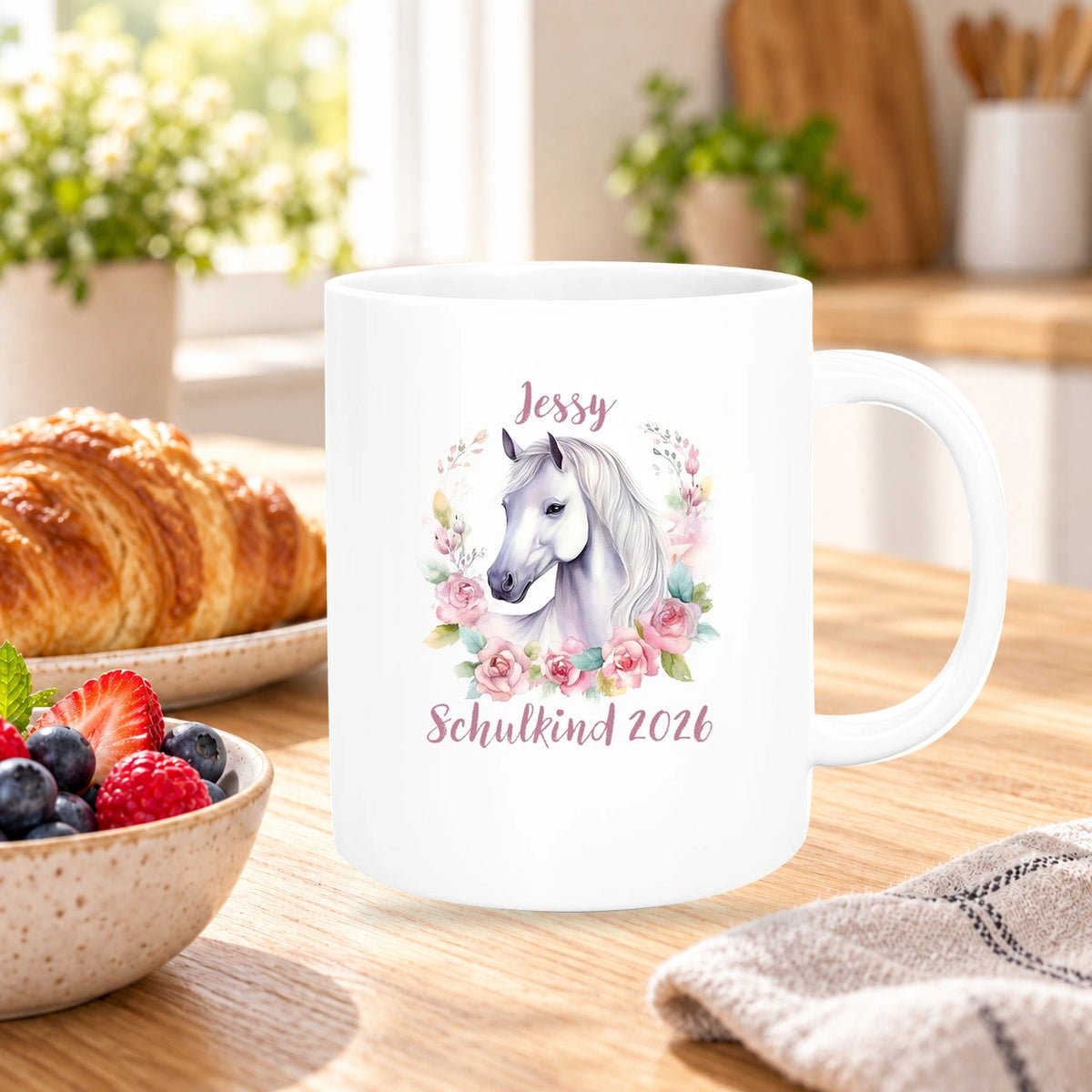 MUCKKI-PRO:b463075142cb80eb6075ecc4e6276088547d6bf4fcbbf4526d98d56e76f97e17:Tasse Schulkind 14 Wunschname Pferd1 Keramik Kinderbecher Personalisiert versch. Farben