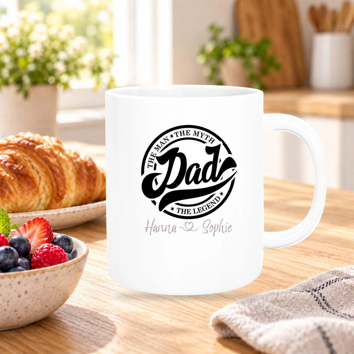 MUCKKI-PRO:0beff03ce3e71f1f11908124625628946e086bda43490cad3bc32ee637730eff:Tasse Vatertag 8 Papa, "The Legend" Wunschnamen Keramik Personalisiert versch. Farben