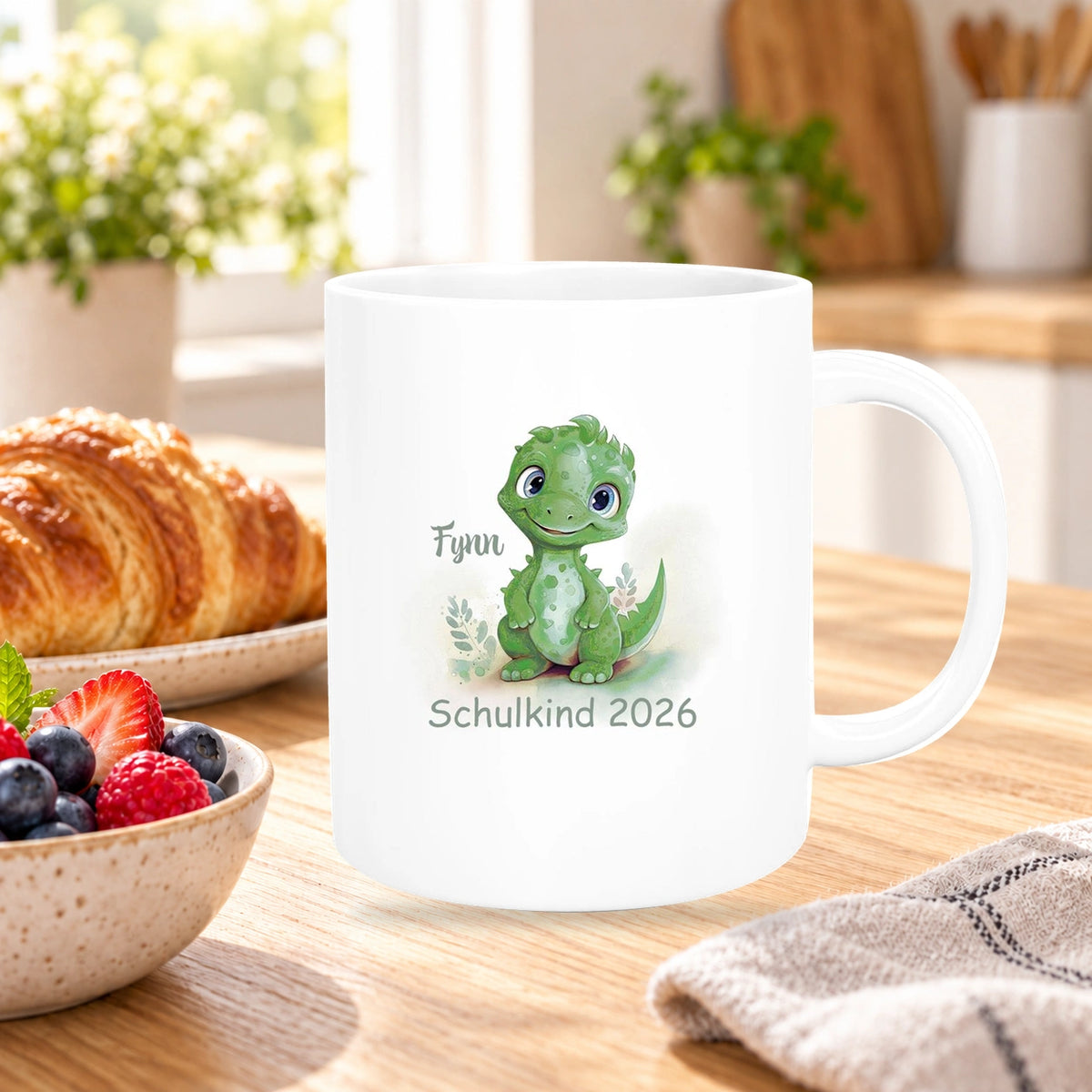 Tasse Schulkind 11 Wunschname Dino 2 Keramik Kinderbecher Personalisiert versch. Farben