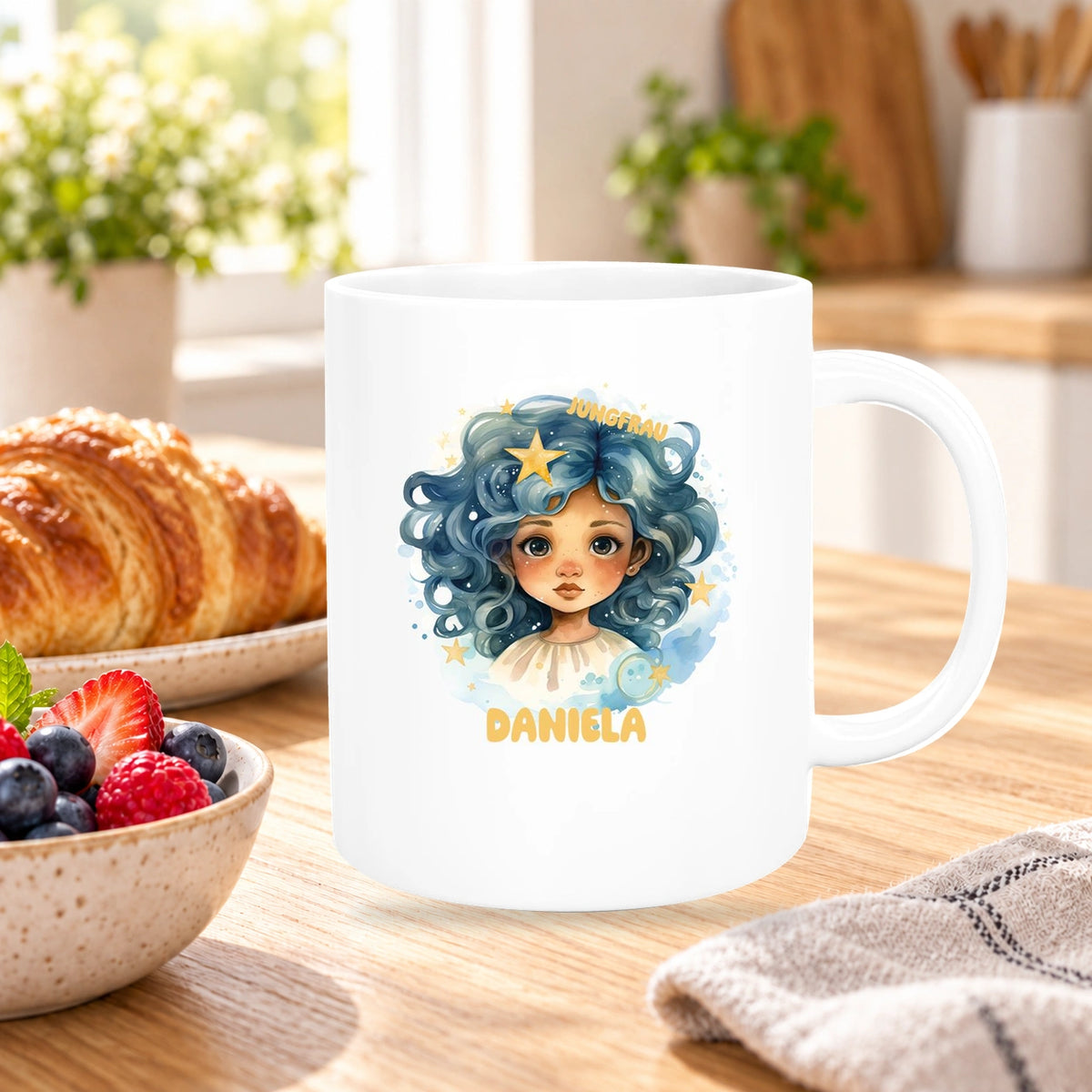Tasse Sternzeichen Kinder Jungfrau 1 Wunschname Keramik Kinderbecher personalisiert versch. Farben