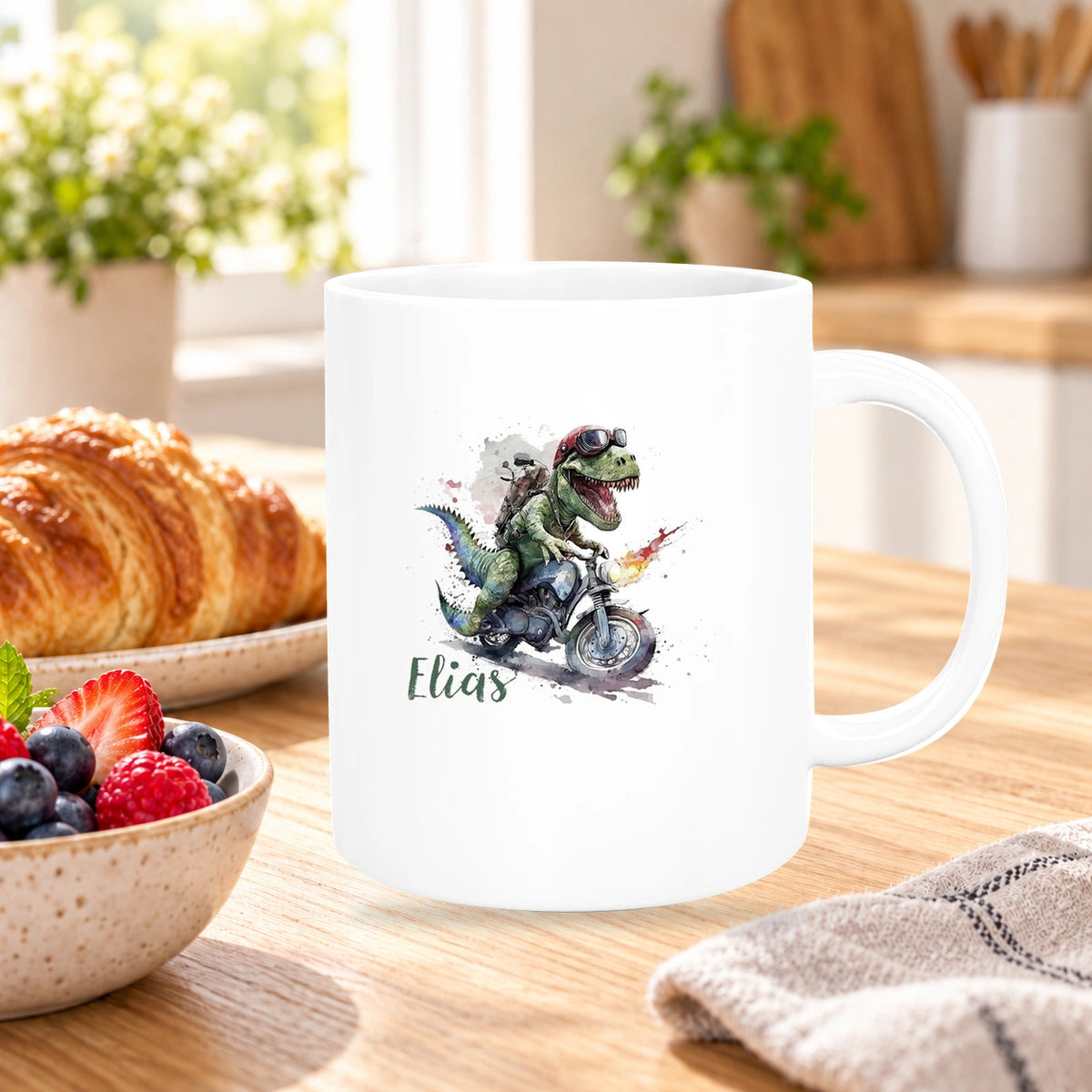 MUCKKI-PRO:52ec067768e79fc9e2138d13f188c4c01519beb371cf8d7549efd1d18a4fb3c0:Tasse Dino 5 Wunschname Keramik Kinderbecher Personalisiert versch. Farben