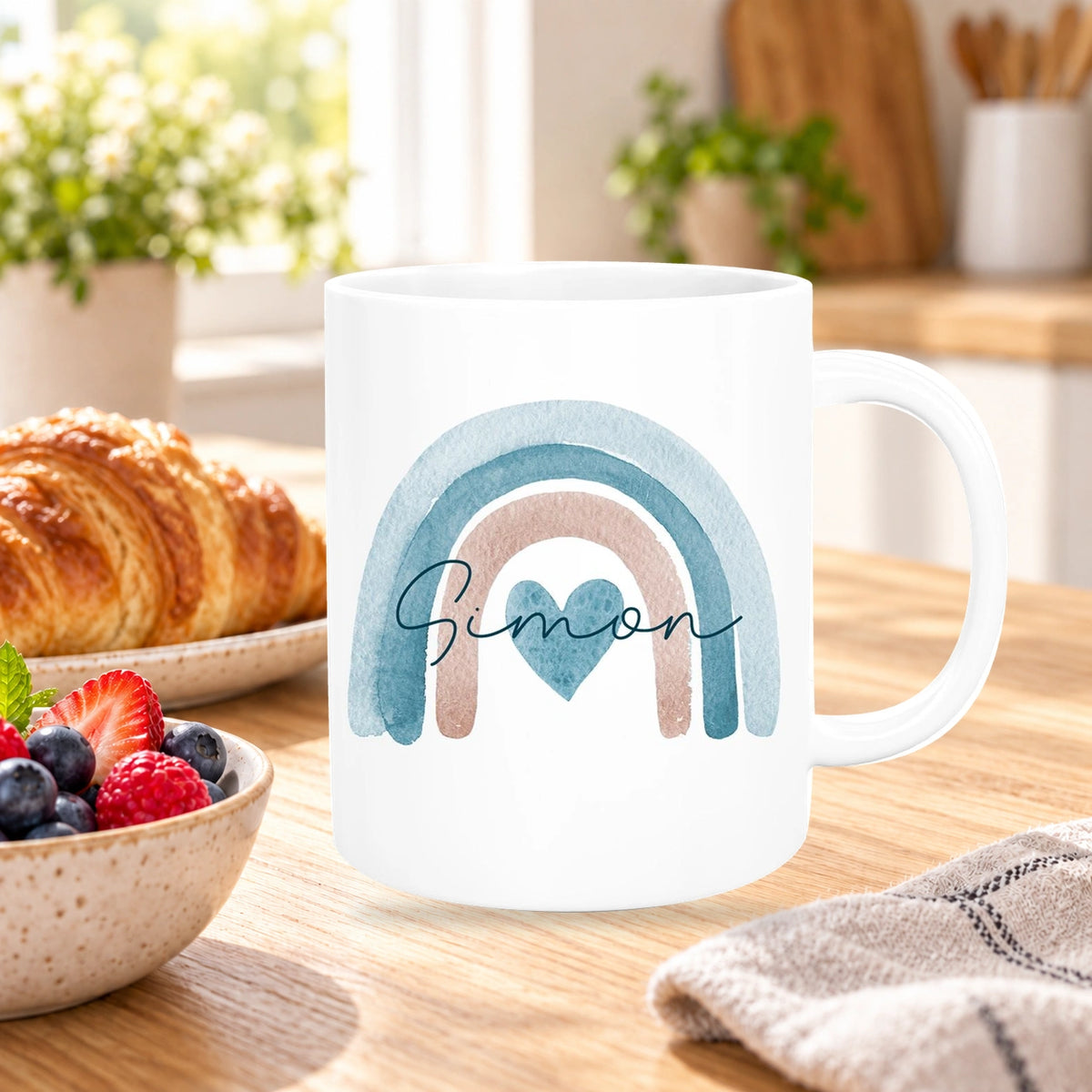 Tasse Wunschname Regenbogen 6 Keramik Kinderbecher versch. Farben