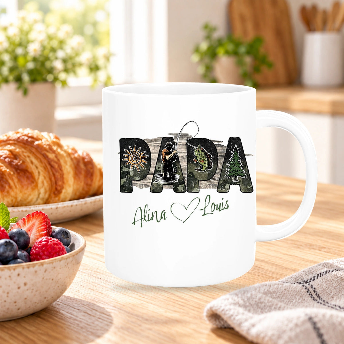 MUCKKI-PRO:2c1d31a00728ac25e3bfb7197905118b8a8b4e754946c82ad9f5e64a4dc31d36:Tasse Vatertag 6 "Angler" Wunschnamen Keramik Personalisiert versch. Farben