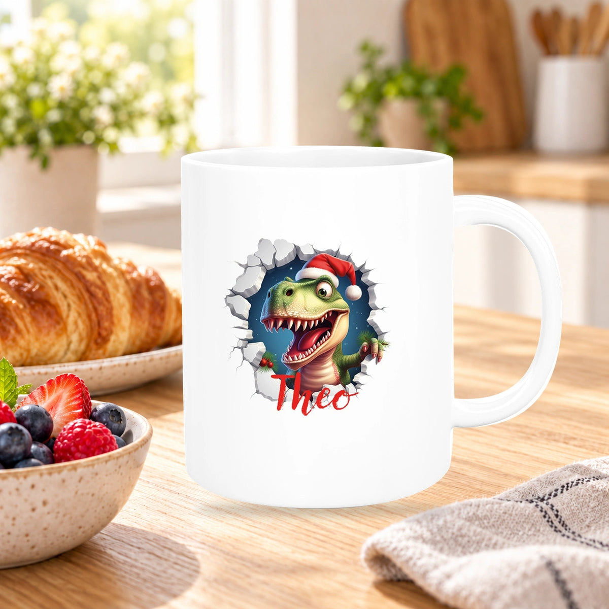 MUCKKI-PRO:d7d936479cc4db09e27996549effd1da65cc99011a31873de924a3086e6478b1:Tasse Wunschname Christmas Dino 1 Keramik Kinderbecher versch. Farben