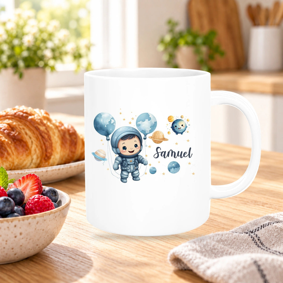 Tasse Kinder Astronaut 1 Wunschname Keramik Kinderbecher personalisiert versch. Farben