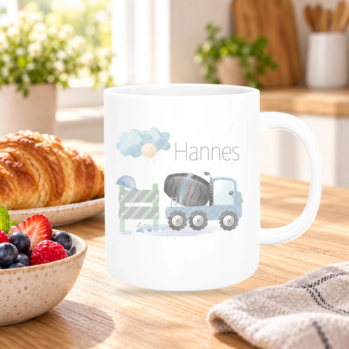 MUCKKI-PRO:4408d353ca874cf959803c2f42e296064768b445177225ab0c5150eceb737488:Tasse Wunschname Baustelle Betonmischer 1 Keramik Kinderbecher versch. Farben