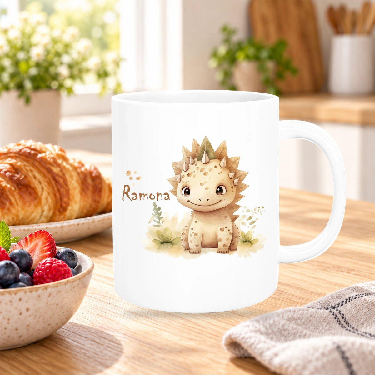 Tasse Wunschname Dino 2 Keramik Kinderbecher versch. Farben