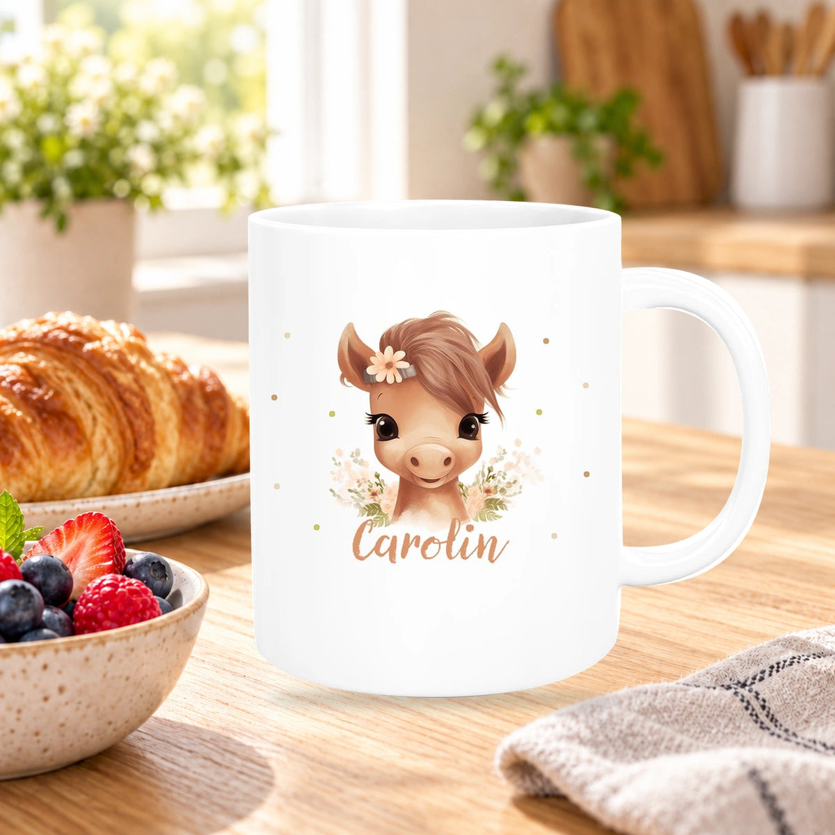 MUCKKI-PRO:f575a7204002bc9e3df076196eda6d54a1f743abf7bd61eb0aaf835c26bf6c72:Tasse Pferd 6 Wunschname Keramik Kinderbecher personalisiert versch. Farben