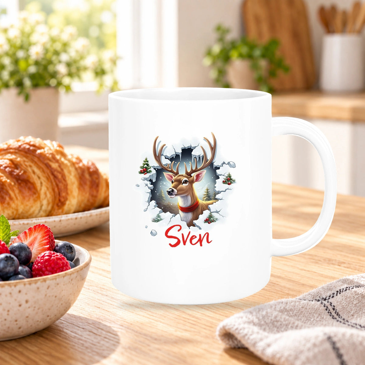 Tasse Wunschname Christmas Rentier 3 Keramik Kinderbecher versch. Farben
