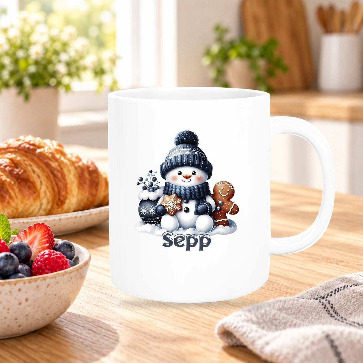 MUCKKI-PRO:db9d1bc36460d897854e9b72ae4127f2ef39fce6a2641ae9e36ca2d61816ccac:Tasse Wunschname Weihnachten Schneemann 4 Keramik Kinderbecher versch. Farben