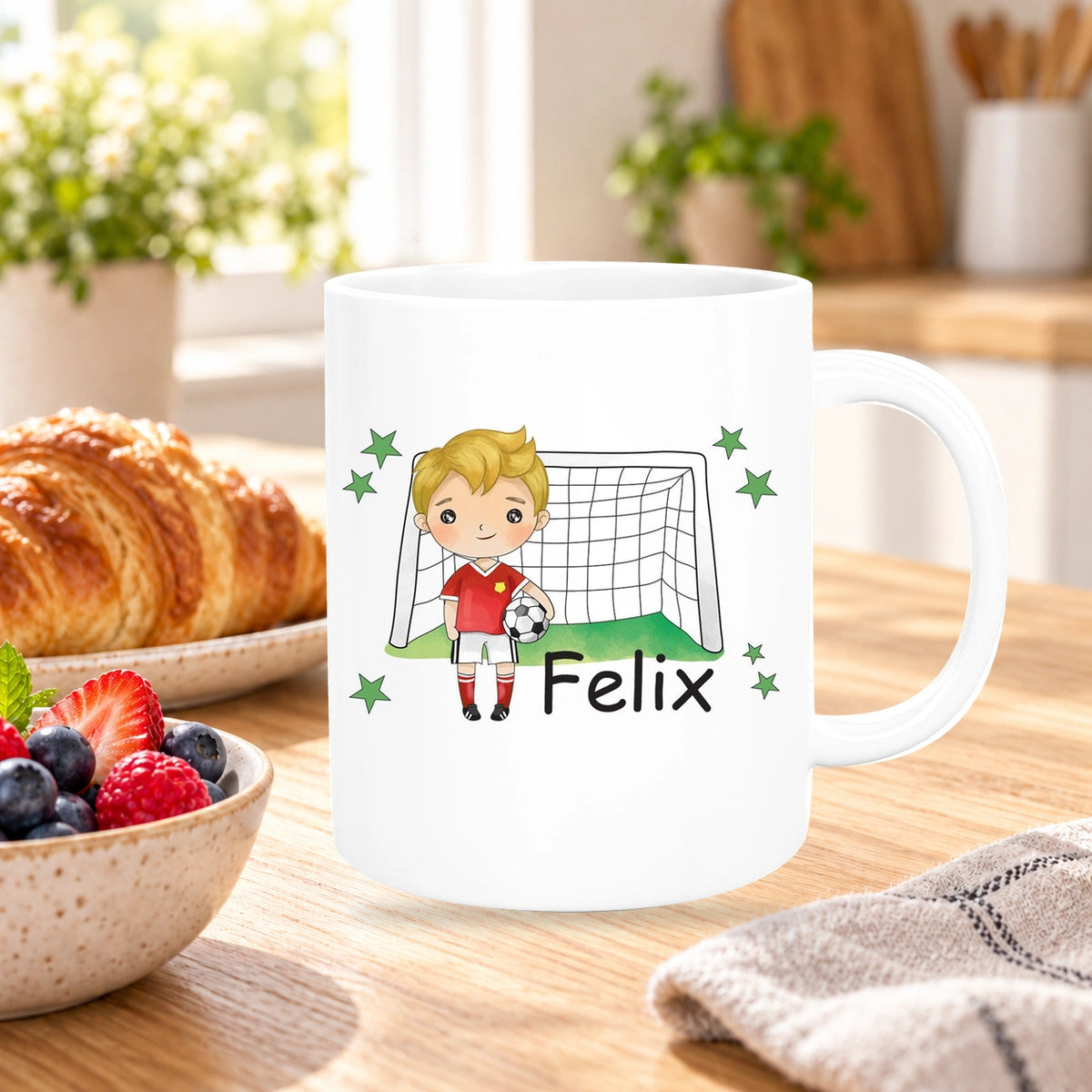 Tasse Fußball 1 Wunschname Keramik Kinderbecher personalisiert versch. Farben