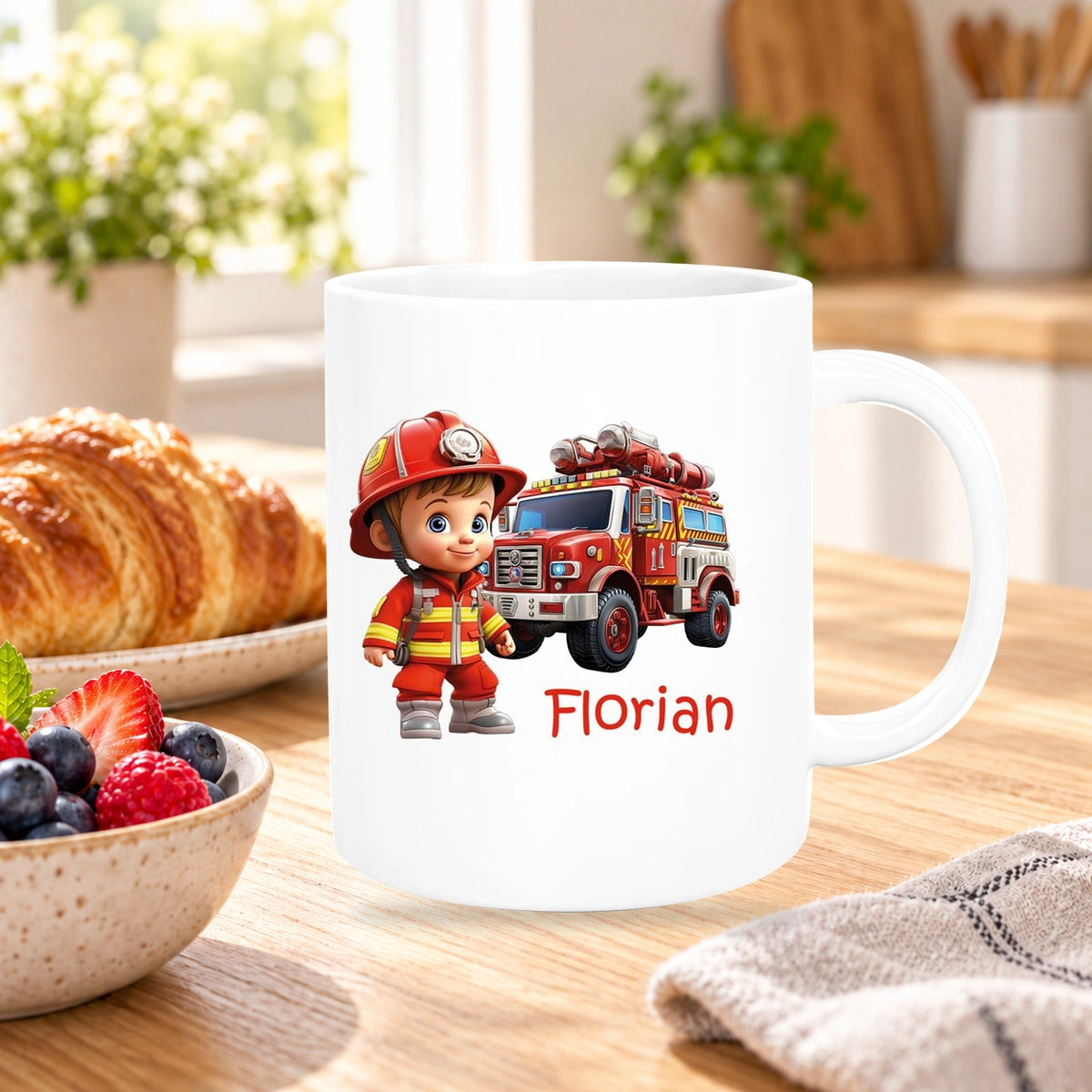 Tasse Wunschname Feuerwehr 2 Keramik Kinderbecher versch. Farben