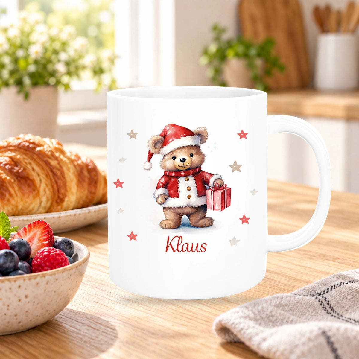 Tasse Wunschname Weihnachten Teddy Sterne Keramik Kinderbecher versch. Farben