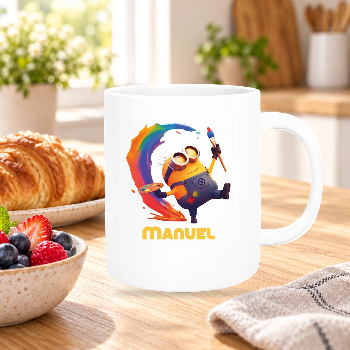 MUCKKI-PRO:3fd41e68a01ca41ffe9d6ce3d08f88289bd2f2c47d74a3274afc097282cb9b26:Tasse Minions Kinder Minion 4 Maler Wunschname Keramik Kinderbecher personalisiert versch. Farben