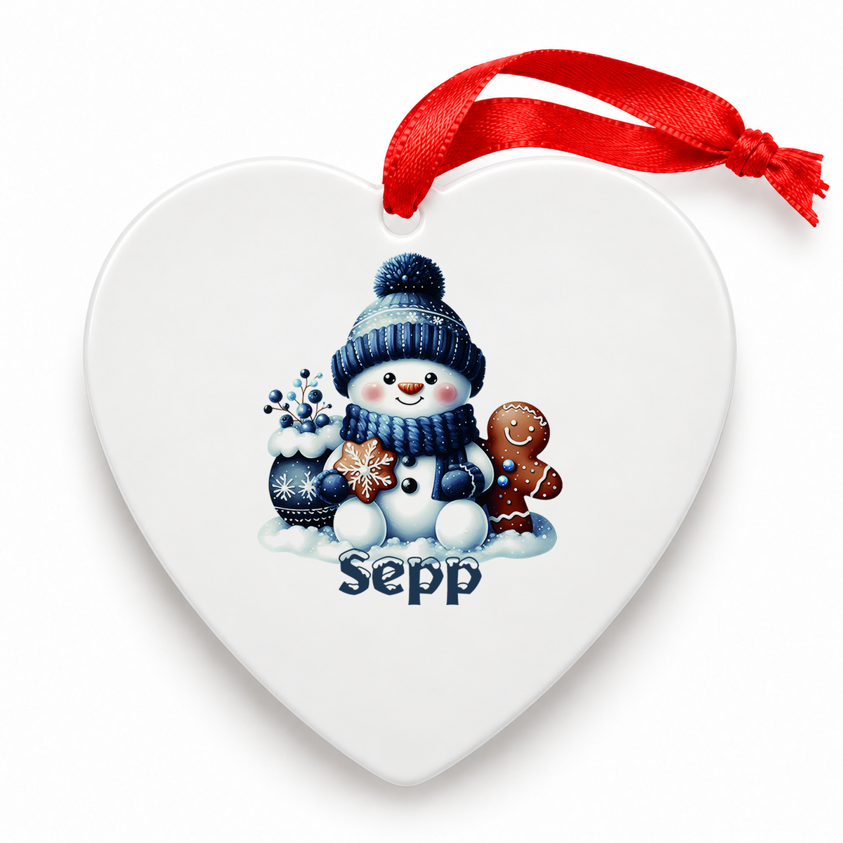 Weihnachtsanhänger personalisiert Schneemann 4 mit Wunschnamen – Rund, Stern, Herz oder Glocke