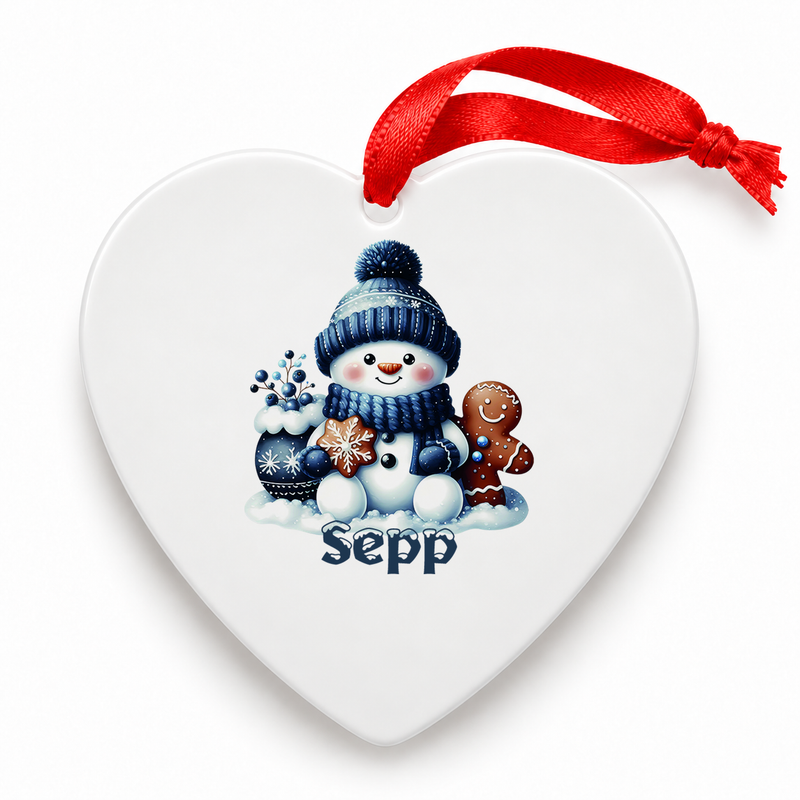 Weihnachtsanhänger personalisiert Schneemann 4 mit Wunschnamen – Rund, Stern, Herz oder Glocke