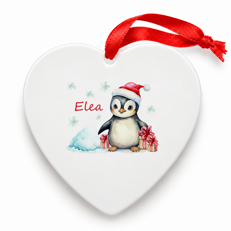 Weihnachtsanhänger personalisiert Pinguin – mein erstes Weihnachten mit Wunschnamen – Rund, Stern, Herz oder Glocke