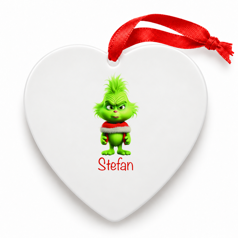 Weihnachtsanhänger personalisiert Grinch 1 mit Wunschnamen – Rund, Stern, Herz oder Glocke
