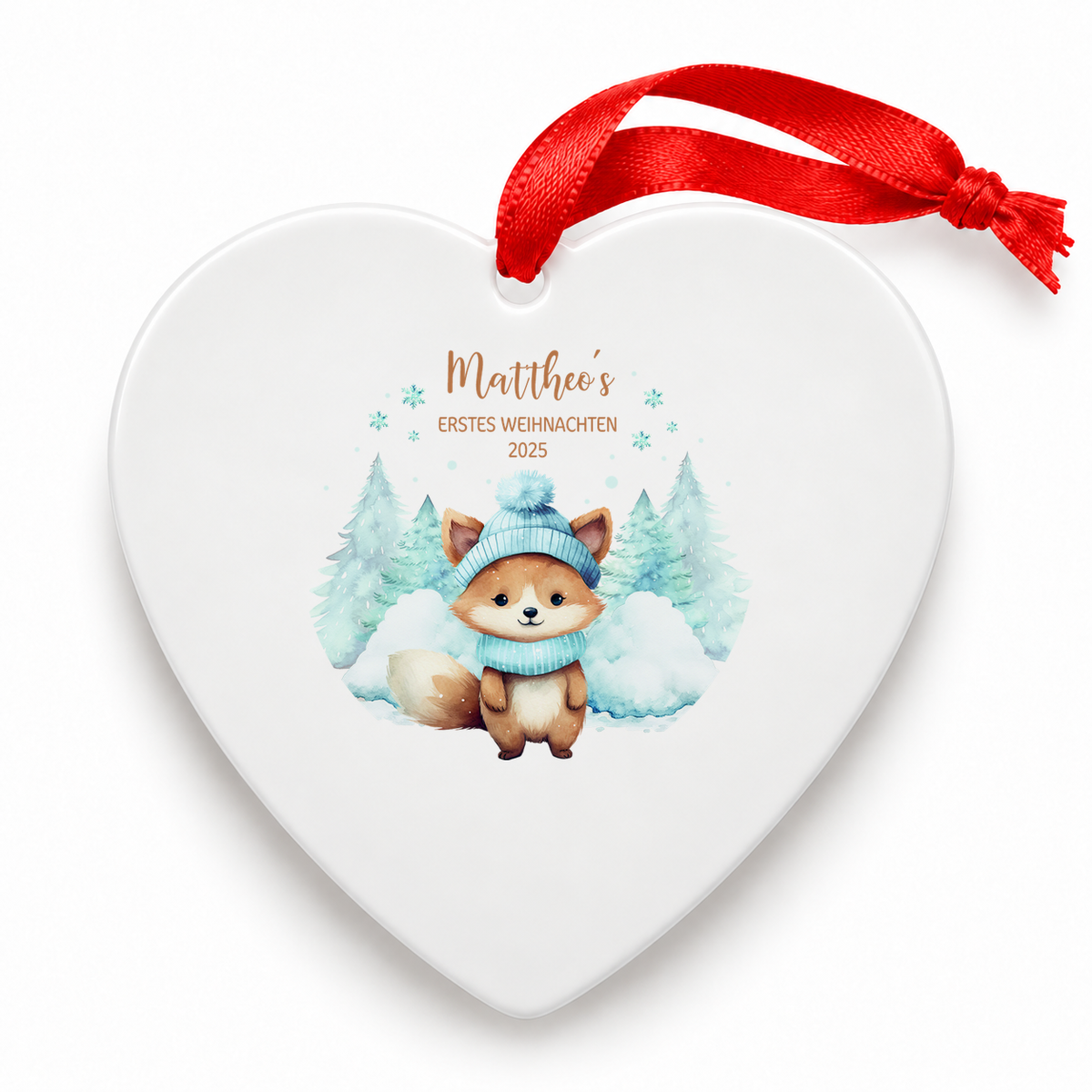 Weihnachtsanhänger personalisiert Fuchs – mein erstes Weihnachten mit Wunschnamen – Rund, Stern, Herz oder Glocke