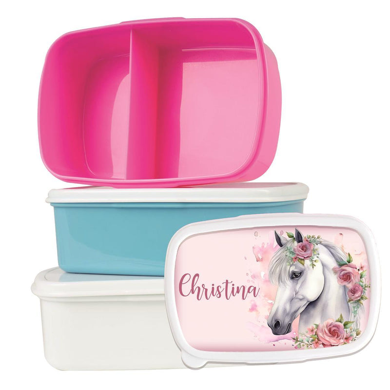 Lunch Box with Name Horse 01 – Personalized Lunch Box for School & Kindergarten, Various Colors