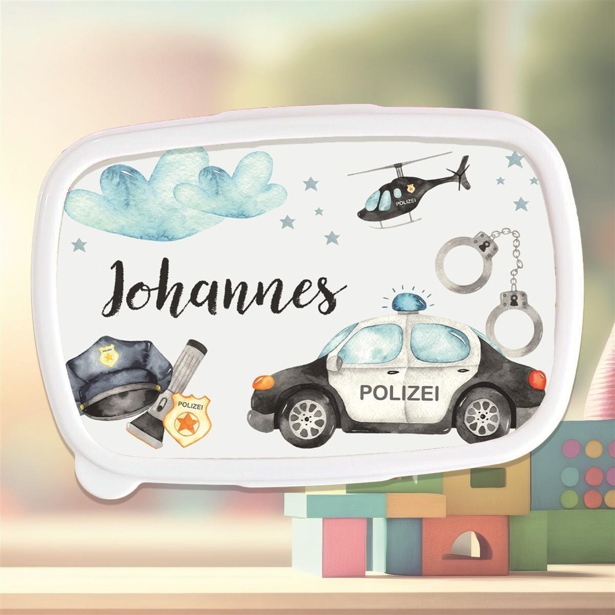 Brotdose mit Namen Polizei 01 – Personalisierte Lunchbox für Schule & Kindergarten versch. Farben