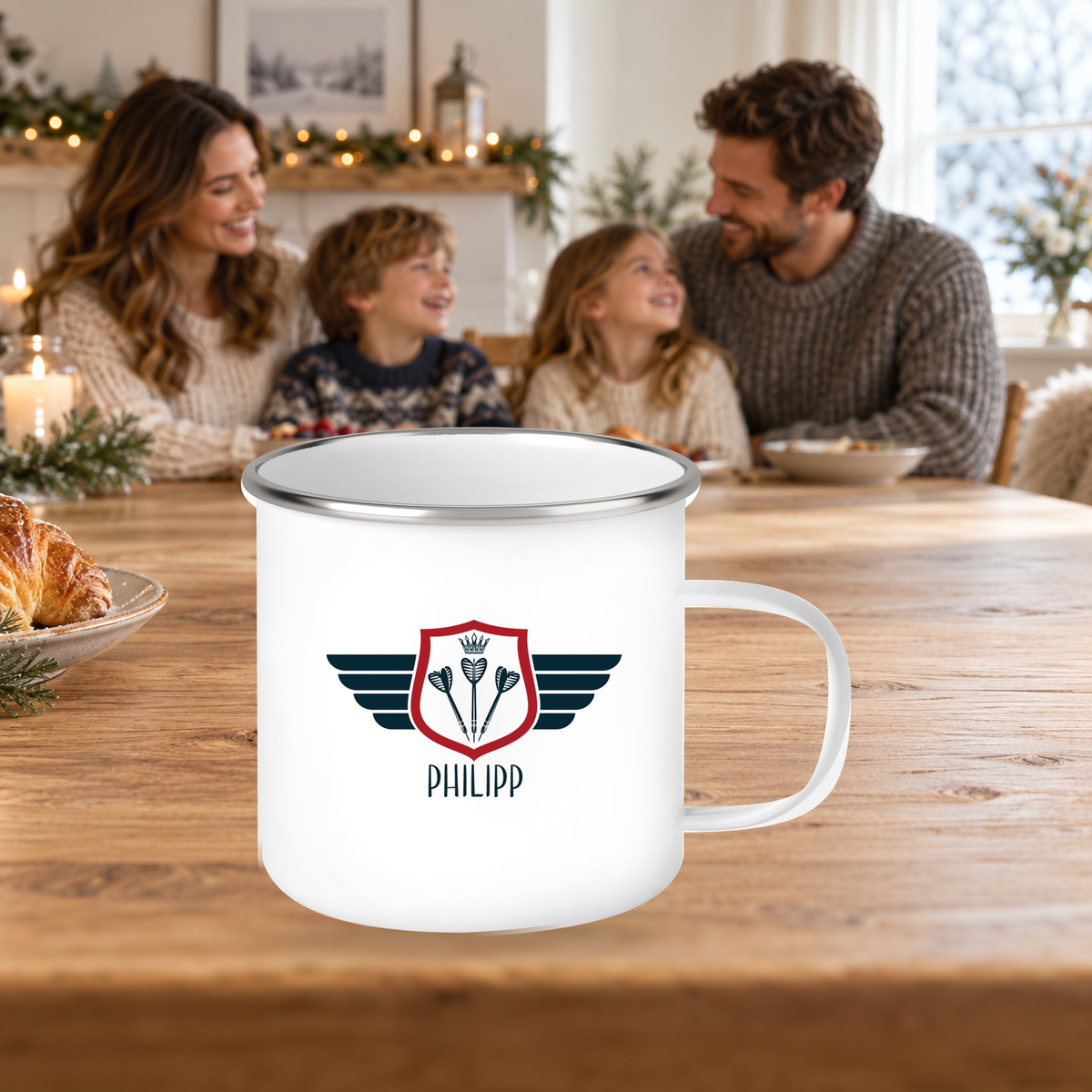 MUCKKI-PRO:106f0ae3c5d7a8debe4e7bfb6fc09cc62e22c17f903fc6f3fac2d6ccccaba750:Tasse Dart 2 Wunschname Emaille Kinderbecher personalisiert