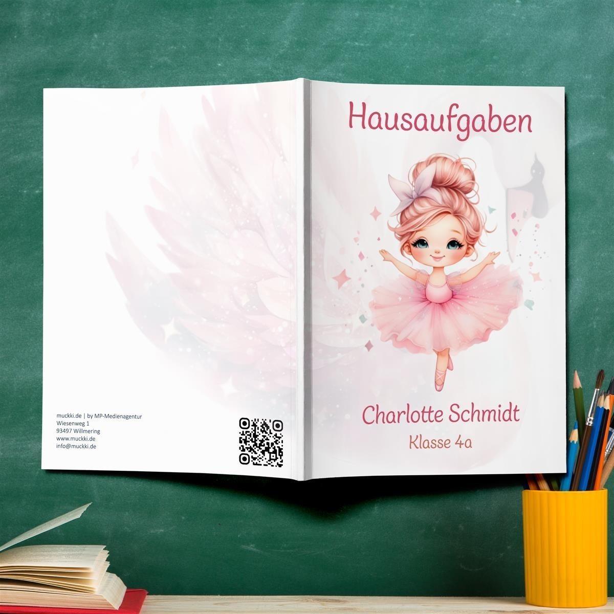 MUCKKI-PRO:b14b71d97f494a0e3abd1eb61cd648522a0dbd76c160e0196a567bdb04587350:Hausaufgabenheft Ballerina 1 DIN A5 - 48 Blatt mit Name und Klasse