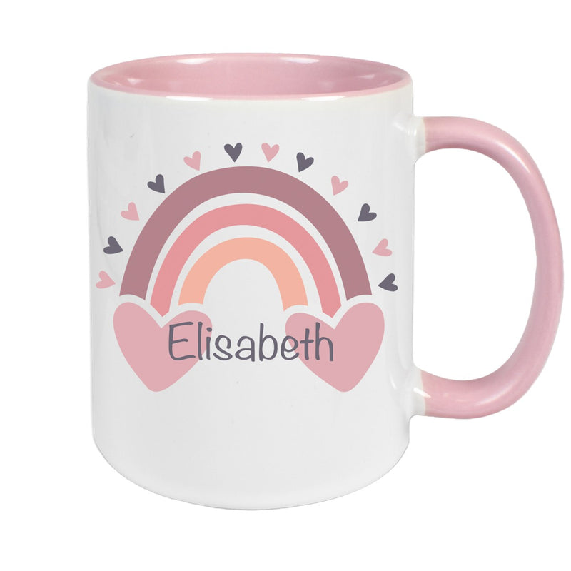 Tasse Wunschname Regenbogen 2 Keramik Kinderbecher versch. Farben