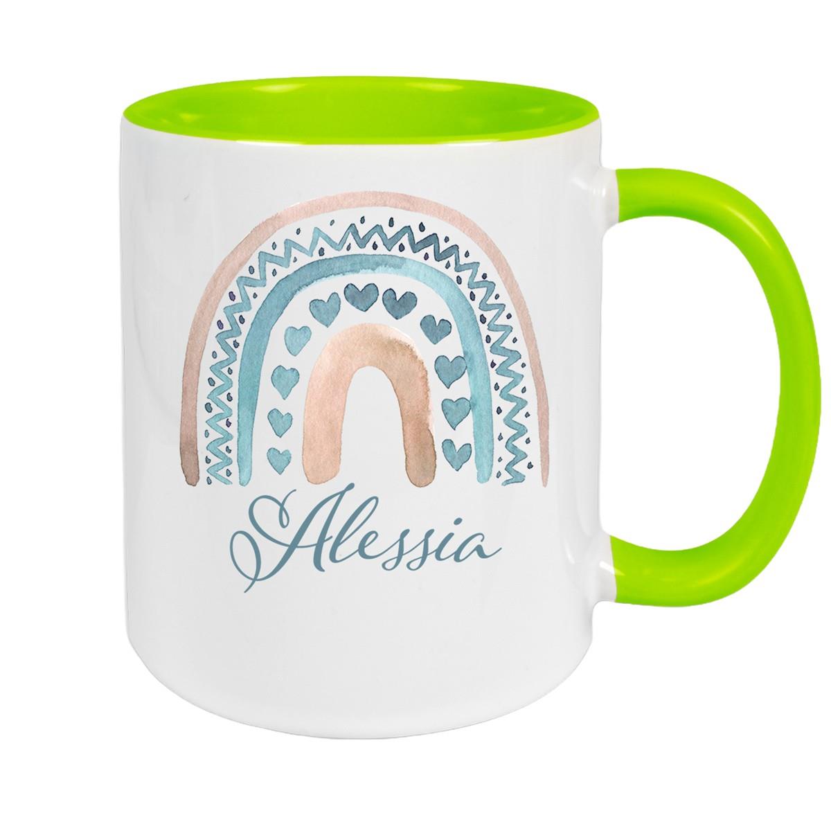 Tasse Wunschname Regenbogen 5 Keramik Kinderbecher versch. Farben
